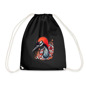 Süßer Anime -Stil Red Crowned Crane Kawaii - Turnbeutel - Schwarz - Vorne