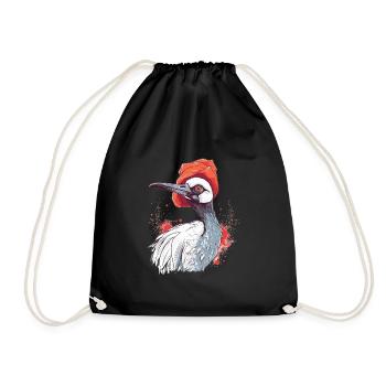 Süßer Anime -Stil Red Crowned Crane Kawaii - Turnbeutel - Schwarz - Vorne