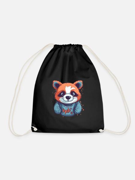 Cute Anime Style Red Panda Kawaii - Drawstring Bag - black