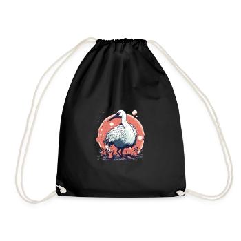 Mignon Anime Style rouge couronné grue Kawaii - Sac de sport léger - noir - Devant