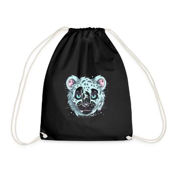 Cute Anime Style Snow Leopard Kawaii - Drawstring Bag - black - Front