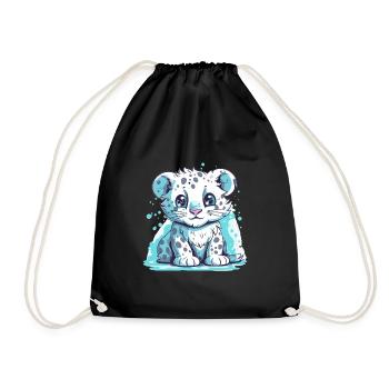 Cute Anime Style Snow Leopard Kawaii - Drawstring Bag - black - Front