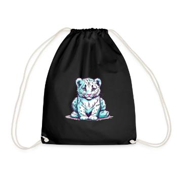 Netter Anime -Stil Schneeleopard Kawaii - Turnbeutel - Schwarz - Vorne