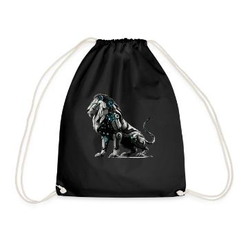 Futuristic Cybernetic Lion - Drawstring Bag - black - Front