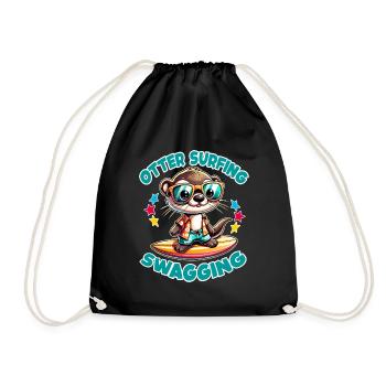 Drôle de loutre de surf avec des lunettes de soleil - Sac de sport léger - noir - Devant