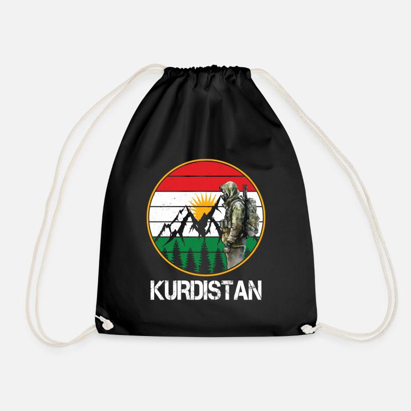 Kurdistan Flag Bakur Bashur Rojava Rojhlt Newroz - Drawstring Bag - black