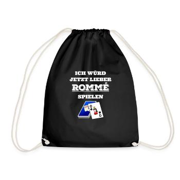 Romme - Rommee - Geschenk - Turnbeutel - Schwarz - Vorne