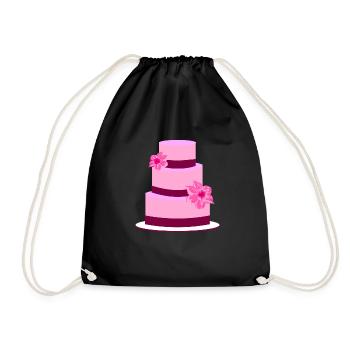 Torte Hochzeit Hochzeitstorte Blumen Geschenkidee - Turnbeutel - Schwarz - Vorne