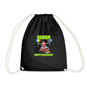 Geburtstag Feuerwehr Oskar Geschenk Birthday - Turnbeutel - Schwarz - Vorne