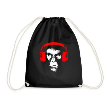 Gorilla mit Kopfhörer - Affe Musik Bass Geschenk - Turnbeutel - Schwarz - Vorne