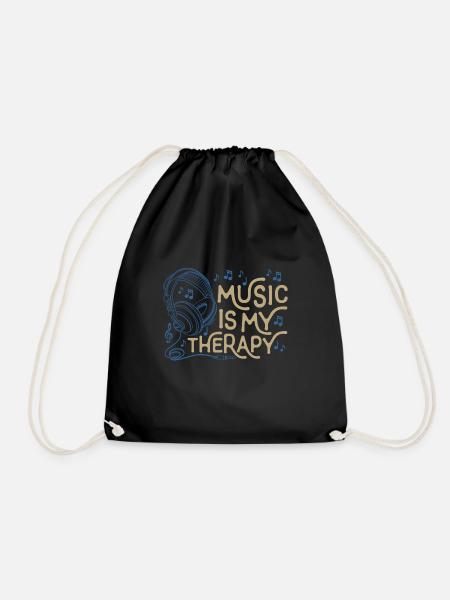 The music is my Therapy life - Drawstring Bag - black