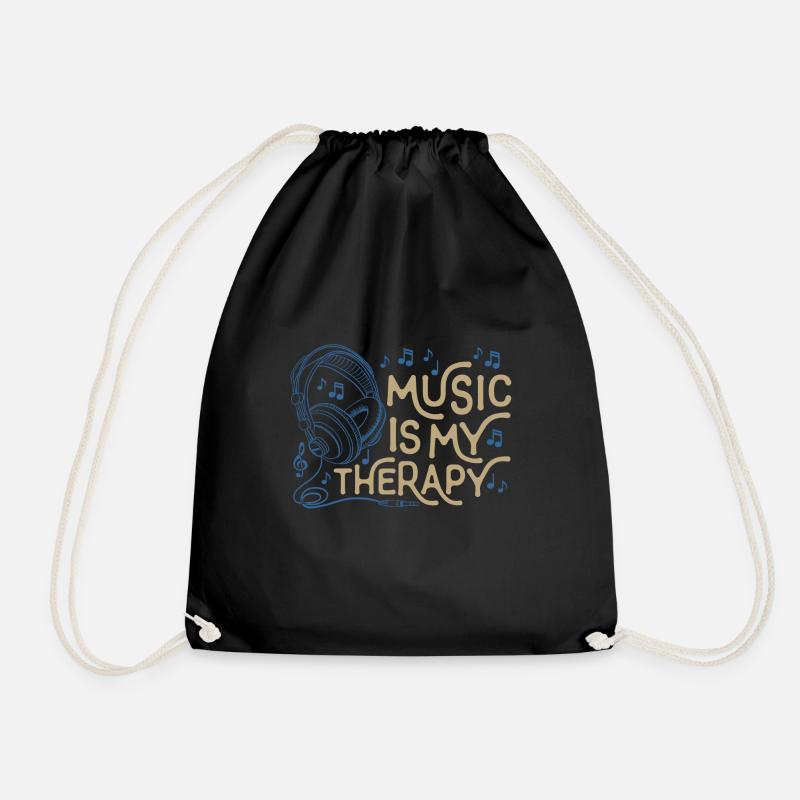 The music is my Therapy life - Drawstring Bag - black