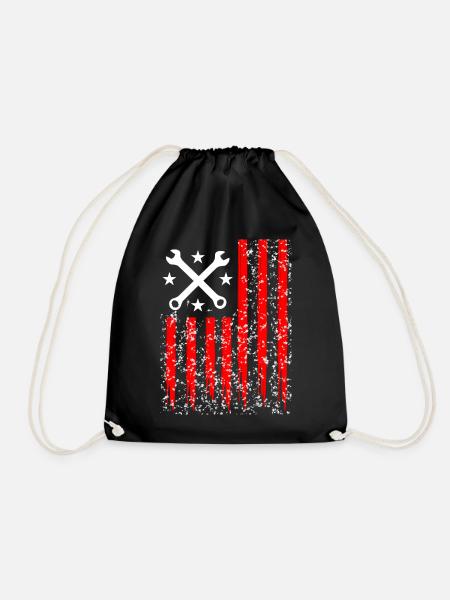 US Car Flag - Drawstring Bag - black