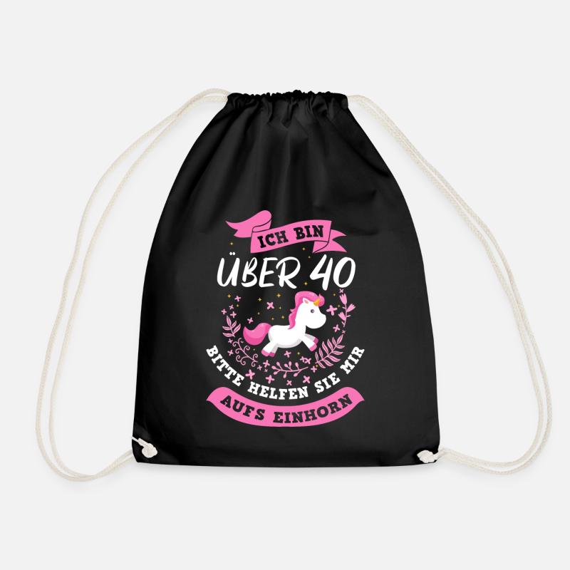 Ich bin über 40 Bitte helfen Sie mir aufs Einhorn - Turnbeutel - Schwarz