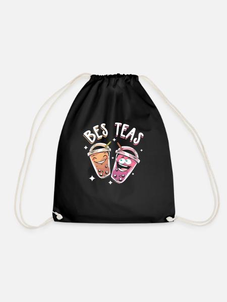 Kawaii bubble tea manga japanese cute funny - Drawstring Bag - black