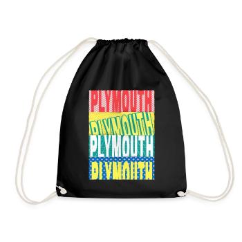 Plymouth England UK City Font Skyline Home - Drawstring Bag - black - Front