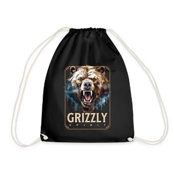 Bear Grizzly Roars Bear Head Nature Wilderness Forest - Drawstring Bag - black - Front