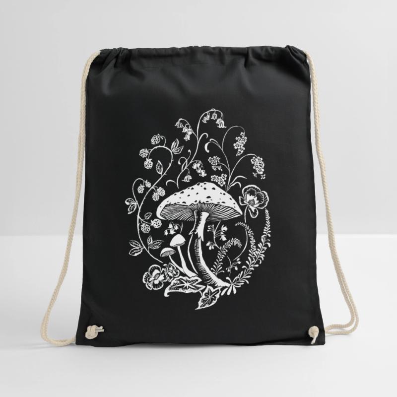 Toadstool with flower tendrils Drawstring Bag