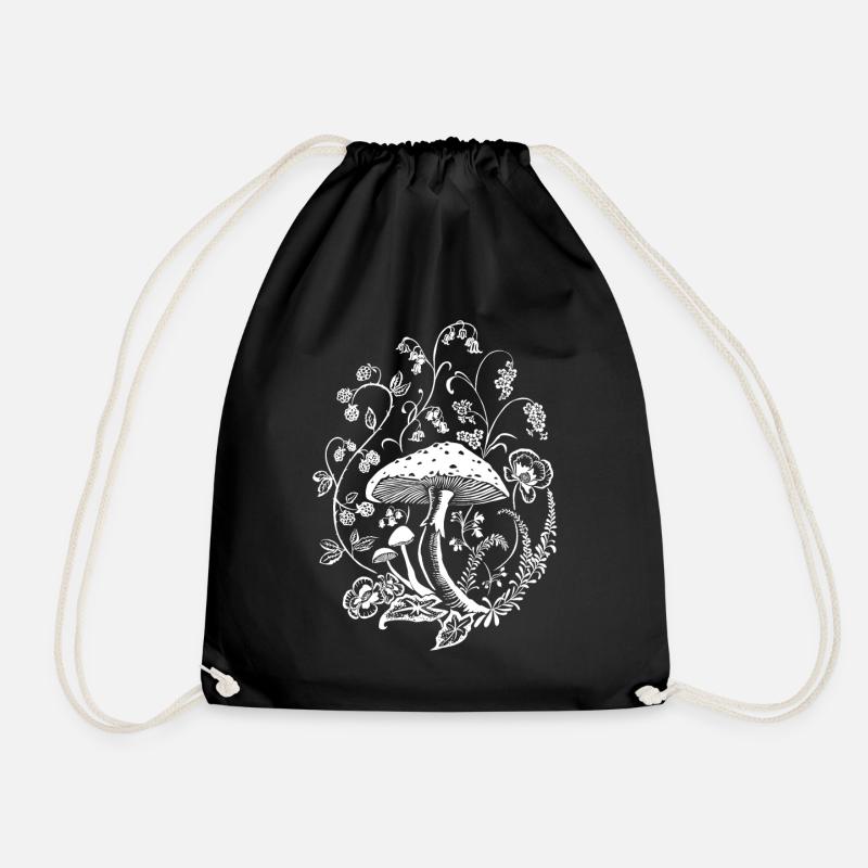 Toadstool with flower tendrils - Drawstring Bag - black