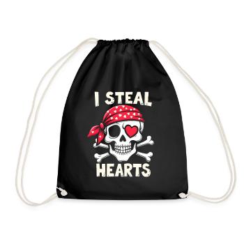 Totenkopf Pirat - I steal hearts - Turnbeutel - Schwarz - Vorne