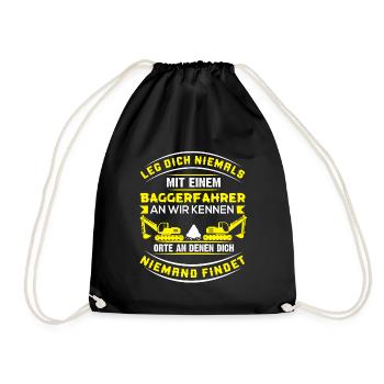 Baggerfahrer T-Shirt - Turnbeutel - Schwarz - Vorne
