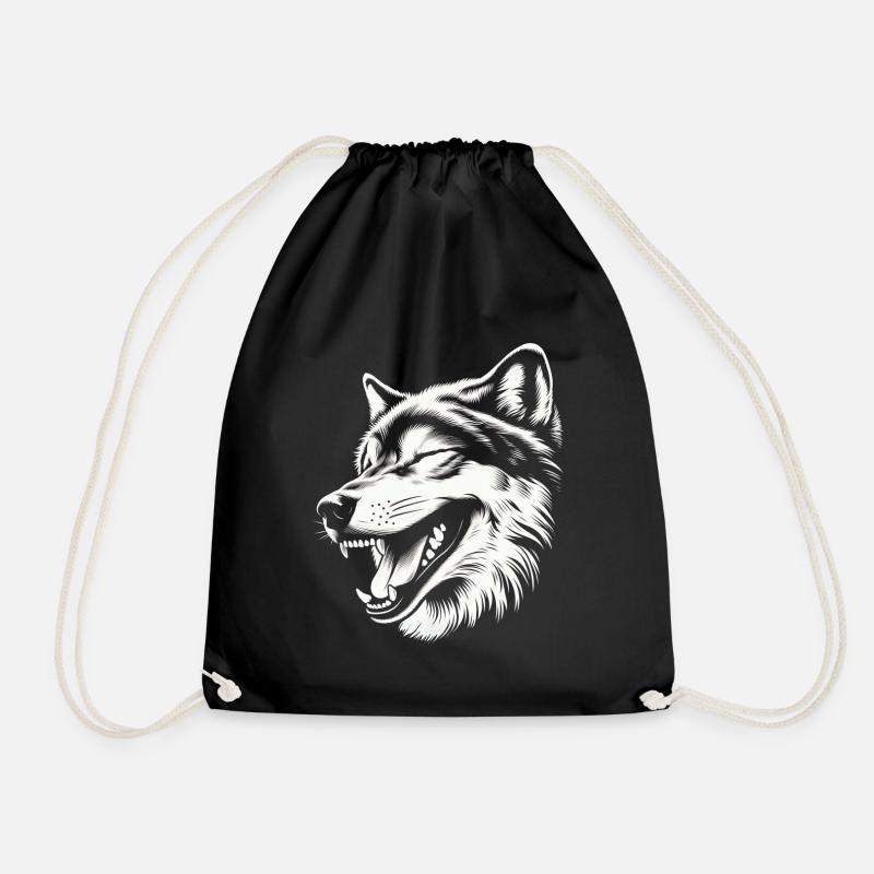 Laughing 🐺 wolf - Drawstring Bag - black