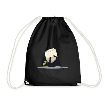 cat on tea bag - Drawstring Bag - black - Front