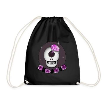 Totenkopf mit Rose, Diamant in Pink T-Shirt & Mehr - Turnbeutel - Schwarz - Vorne