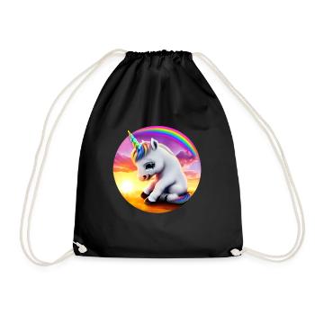 Einhorn traurig Regenbogen - Turnbeutel - Schwarz - Vorne