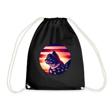 American Cat Sunset - Drawstring Bag - black - Front