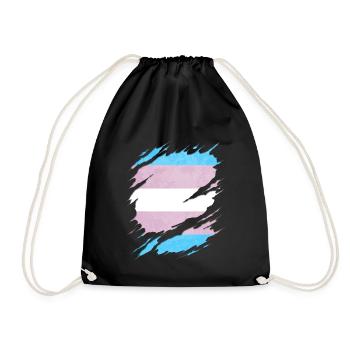 Transgender Pride Flag Ripped Reveal - Drawstring Bag - black - Front