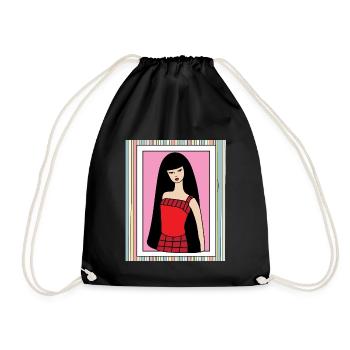 Bunte Retro Puppe - Turnbeutel - Schwarz - Vorne