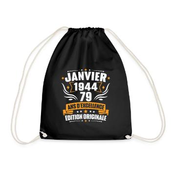 Jahrgangsgeschenk Januar 1944, 79-jähriges Jubiläum - Turnbeutel - Schwarz - Vorne