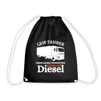 LKW Fahrer - Essen Fleisch Trinken Bier ... - Turnbeutel - Schwarz - Vorne