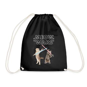 Cat Meow Wars Funny Gift For Cats Lovers Cute Cat - Drawstring Bag - black - Front