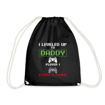 I Leveled Up to Daddy New Dad Gamer Funny Husband - Drawstring Bag - black - Front