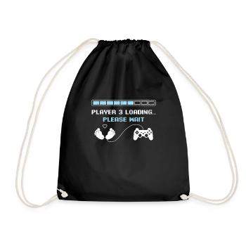 Player 3 loading funny gaming pregnancy ank - Drawstring Bag - black - Front