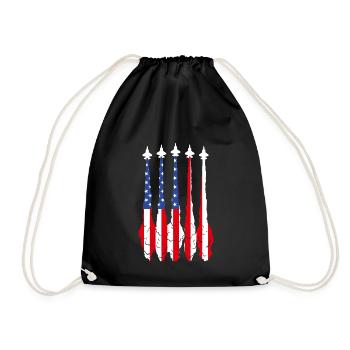 American Flag USA Airplane Jet Fighter 4th July Pa - Turnbeutel - Schwarz - Vorne