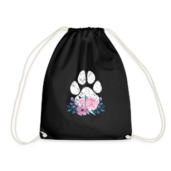 Cute Dog Puppy Lover Dog Paw Print Floral Gift Fun - Drawstring Bag - black - Front