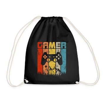 Vintage Video Gamer Gift Game Controller Retro Sun - Drawstring Bag - black - Front
