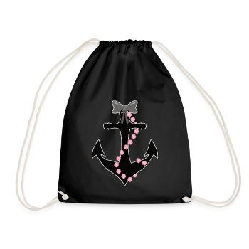 Anchor with bow and roses rope - Drawstring Bag - black - Front