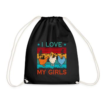 I Love My Girls Retro Farmer Farm Chick Funny Chic - Turnbeutel - Schwarz - Vorne