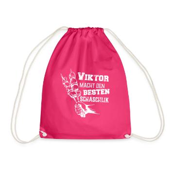 Viktor macht den besten Schaschlik Grill Geschenk - Turnbeutel - Fuchsia - Vorne