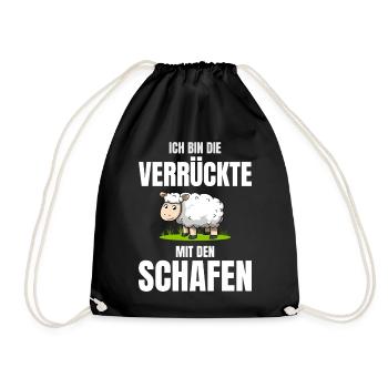 Ich Bin Die Verrückte Mit Den Schafen Schäferin - Turnbeutel - Schwarz - Vorne