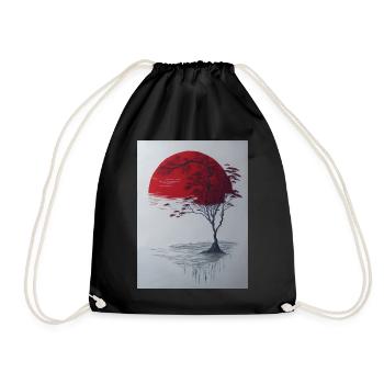 A tranquil rice paper texture landscape scene - Drawstring Bag - black - Front
