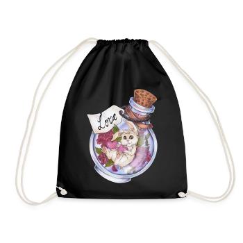 Liebestrank Love Potion Hase Kaninchen mit Rosen - Turnbeutel - Schwarz - Vorne