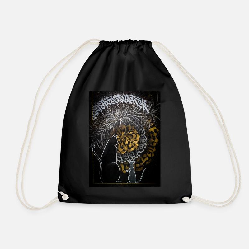 Calligraffiti - Cat & Mouse - Drawstring Bag - black