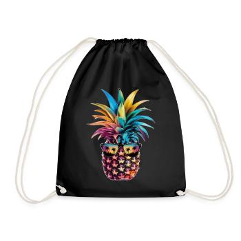 Ananas tropische hawaiianische Frucht - Turnbeutel - Schwarz - Vorne