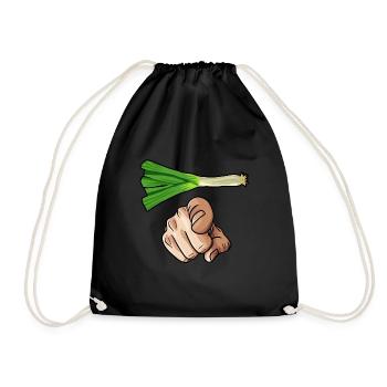 Leek with comic hand pointing forward pointing finger - Drawstring Bag - black - Front