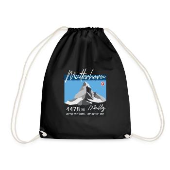 Matterhorn Zermatt Swiss Mountain Retro Low Poly - Drawstring Bag - black - Front